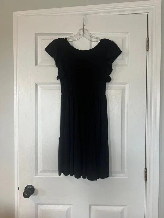 Flutter Sleeve Tiered Midi Dress - Black - Picture 4 of 5